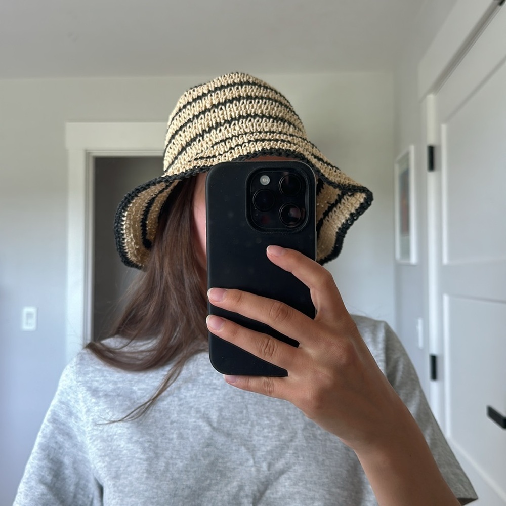 Striped Straw Bucket Hat